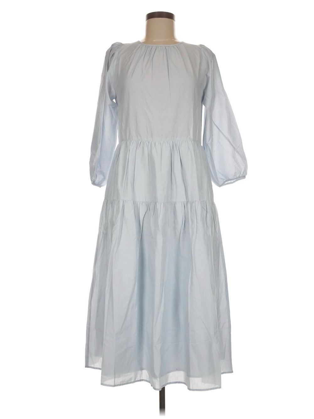 SOMETHING TO HOLD 100% Japanese Organic Cotton Tiered Light Blue Pockets Dress - Picture 6 of 10